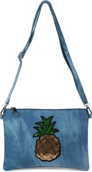 styleBREAKER Jeans Clutch mit glitzer Pailletten Ananas, Schulterriemen und Handschlaufe, Tasche, Damen 02012176