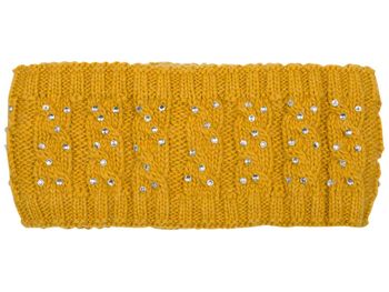 styleBREAKER Damen Stirnband mit Zopfmuster und Strass, weiches Fleece Innenfutter, Haarband, Headband 04026001