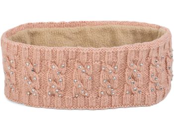 styleBREAKER Damen Stirnband mit Zopfmuster und Strass, weiches Fleece Innenfutter, Haarband, Headband 04026001