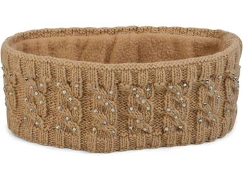 styleBREAKER Damen Stirnband mit Zopfmuster und Strass, weiches Fleece Innenfutter, Haarband, Headband 04026001