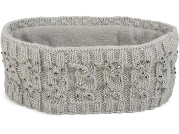 styleBREAKER Damen Stirnband mit Zopfmuster und Strass, weiches Fleece Innenfutter, Haarband, Headband 04026001