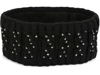 styleBREAKER Damen Stirnband mit Zopfmuster und Strass, weiches Fleece Innenfutter, Haarband, Headband 04026001