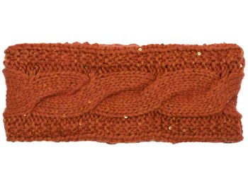 styleBREAKER Damen Stirnband Grobstrick mit Zopfmuster und Pailletten, warmes Fleece Innenfutter, Haarband, Headband 04026002