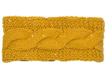 styleBREAKER Damen Stirnband Grobstrick mit Zopfmuster und Pailletten, warmes Fleece Innenfutter, Haarband, Headband 04026002