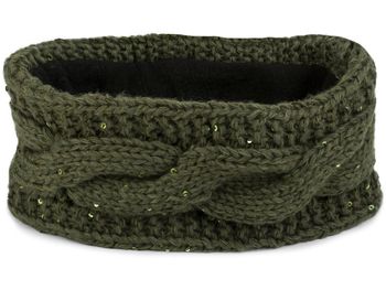 styleBREAKER Damen Stirnband Grobstrick mit Zopfmuster und Pailletten, warmes Fleece Innenfutter, Haarband, Headband 04026002