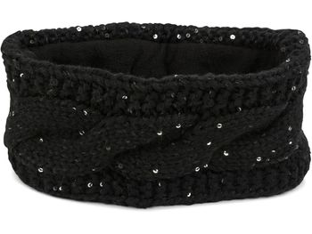 styleBREAKER Damen Stirnband Grobstrick mit Zopfmuster und Pailletten, warmes Fleece Innenfutter, Haarband, Headband 04026002
