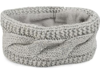 styleBREAKER Damen Stirnband Grobstrick mit Zopfmuster und Pailletten, warmes Fleece Innenfutter, Haarband, Headband 04026002