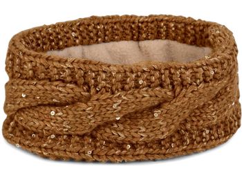 styleBREAKER Damen Stirnband Grobstrick mit Zopfmuster und Pailletten, warmes Fleece Innenfutter, Haarband, Headband 04026002