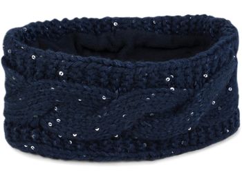 styleBREAKER Damen Stirnband Grobstrick mit Zopfmuster und Pailletten, warmes Fleece Innenfutter, Haarband, Headband 04026002