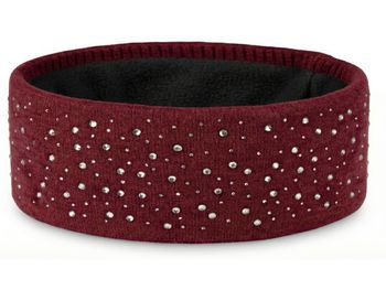 styleBREAKER Stirnband Damen Winter mit Strasssteinen und Fleece Innenfutter | warmes elastisches Feinstrick Haarband gefüttert | Glitzer Headband für kalte Tage
