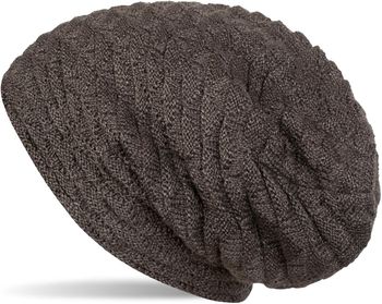 styleBREAKER warme Feinstrick Beanie Mütze mit Wellen Strickmuster, Fleece Innenfutter, Slouch Longbeanie, Unisex 04024122