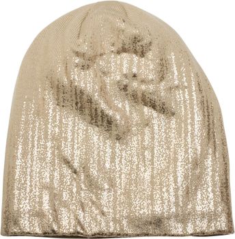 styleBREAKER warme Feinstrick Beanie Mütze mit Metallic Print und Fleece Innenfutter, Slouch Longbeanie, Unisex 04024132