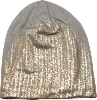 styleBREAKER warme Feinstrick Beanie Mütze mit Metallic Print und Fleece Innenfutter, Slouch Longbeanie, Unisex 04024132