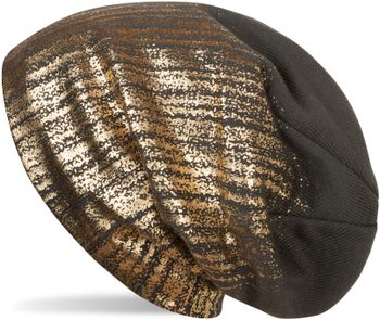 styleBREAKER warme Feinstrick Beanie Mütze mit Metallic Print und Fleece Innenfutter, Slouch Longbeanie, Unisex 04024132