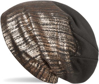 styleBREAKER warme Feinstrick Beanie Mütze mit Metallic Print und Fleece Innenfutter, Slouch Longbeanie, Unisex 04024132