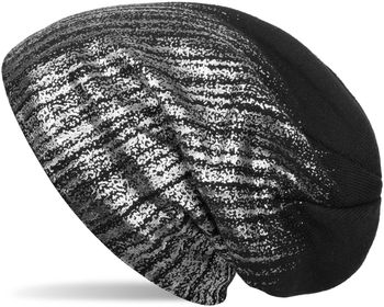 styleBREAKER warme Feinstrick Beanie Mütze mit Metallic Print und Fleece Innenfutter, Slouch Longbeanie, Unisex 04024132