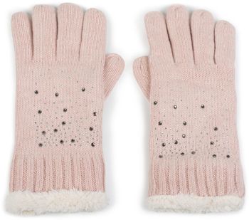 styleBREAKER Damen Handschuhe mit Strass und Fleece, warme Thermo Strickhandschuhe, Fingerhandschuhe, Winter 09010010