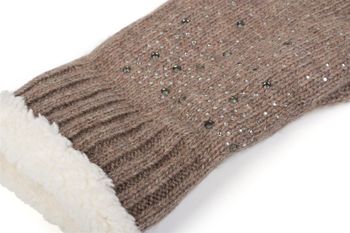 styleBREAKER Damen Handschuhe mit Strass und Fleece, warme Thermo Strickhandschuhe, Fingerhandschuhe, Winter 09010010