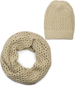 styleBREAKER Strick Loop Schal und Mütze Set, Loch Muster Strickschal mit Beanie Strickmütze, Winter, Unisex 01018210