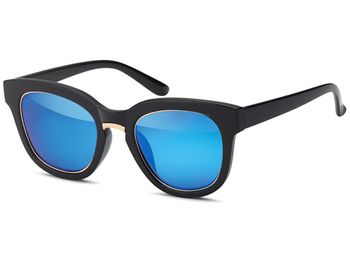 styleBREAKER Nerd Sonnenbrille mit breitem Kunststoff Rahmen und Metall umrandeten Oval Flachgläsern, Kunststoff Bügel, Damen 09020082