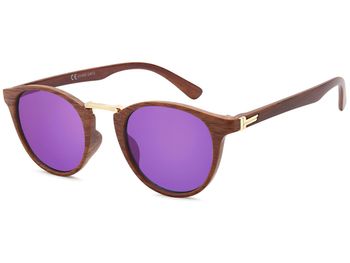 styleBREAKER Unisex Sonnenbrille Panto Holzoptik | Runde Retro Brille mit Metallsteg & UV400 | Modisches Wood Look Design (Kunststoff) inkl. Etui & Tuch