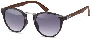 styleBREAKER Damen Panto Sonnenbrille in Holz Optik runde Gläser, Nasensteg aus Metall, Vollrand Kunststoff Gestell 09020083