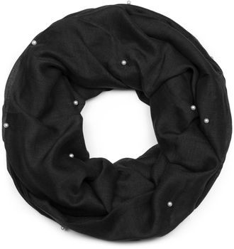 styleBREAKER Damen Loop Schal mit Perlen Applikation, Unifarben, Leichter Schlauchschal Einfarbig, Tuch 01016168