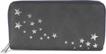 styleBREAKER Damen Portemonnaie mit Metallic Sternen | große Geldbörse mit Reißverschluss, Kartenfächern & Handyfach, Kunstleder 19 x 10 cm