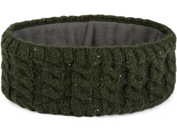 styleBREAKER Damen Strick Stirnband mit Zopfmuster und Pailletten, Fleece Futter, Haarband, Thermo Winter Headband 04026028