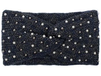 styleBREAKER Damen Strick Stirnband mit Perlen, Metallic Garn und Twist Knoten, warmes Winter Haarband, Headband 04026029