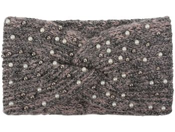 styleBREAKER Damen Strick Stirnband mit Perlen, Metallic Garn und Twist Knoten, warmes Winter Haarband, Headband 04026029