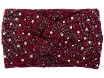 styleBREAKER Damen Strick Stirnband mit Perlen, Metallic Garn und Twist Knoten, warmes Winter Haarband, Headband 04026029