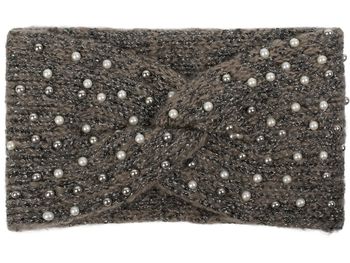 styleBREAKER Damen Strick Stirnband mit Perlen, Metallic Garn und Twist Knoten, warmes Winter Haarband, Headband 04026029