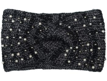 styleBREAKER Damen Strick Stirnband mit Perlen, Metallic Garn und Twist Knoten, warmes Winter Haarband, Headband 04026029