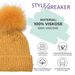 styleBREAKER Damen Strick Bommelmütze mit Perlen und Fleece Futter, warme Winter Fellbommel Mütze, Fake Fur 04024155