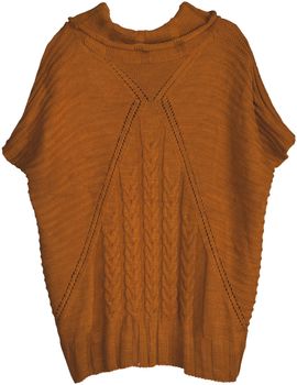 styleBREAKER Damen Strick Poncho mit Zopfmuster, Ärmel und Schalkragen 08010054