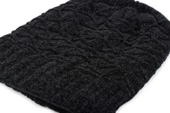 styleBREAKER Unisex Chenille Beanie Mütze mit Waben Strick Muster und Fleece Futter, Winter Slouch Longbeanie 04024160