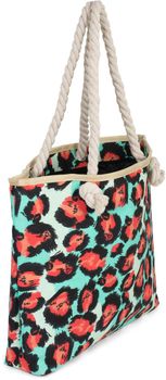 styleBREAKER Strandtasche mit buntem Leoparden Print | Damen Shopper mit Kordelhenkel und Reißverschluss | Badetasche mit Animal Print | 48 x 37 x 12 cm