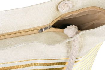 styleBREAKER Damen XXL Strandtasche mit Metallic Streifen und Reißverschluss, Schultertasche, Shopper 02012281