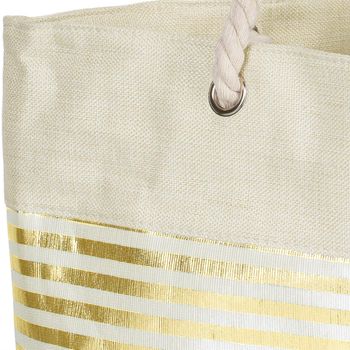 styleBREAKER Damen XXL Strandtasche mit Metallic Streifen und Reißverschluss, Schultertasche, Shopper 02012281