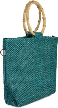 styleBREAKER Damen Henkeltasche mit Bambus Henkel in halb transparenter Häkel Optik, Handtasche, Tasche 02012286