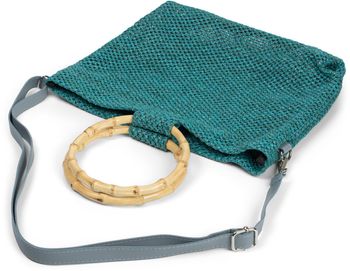 styleBREAKER Damen Henkeltasche mit Bambus Henkel in halb transparenter Häkel Optik, Handtasche, Tasche 02012286