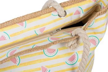 styleBREAKER Damen XXL Strandtasche mit Streifen und Melone Früchte Print, Reißverschluss, Schultertasche, Shopper 02012287