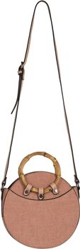 styleBREAKER Damen Runde Umhängetasche mit Bambus Henkeln und strukturierter Oberfläche, Schultertasche, Henkeltasche, Tasche 02012292