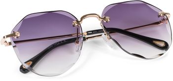 styleBREAKER Damen Piloten Sonnenbrille Rahmenlos mit getönten Gläsern im Diamant Schliff, Geprägte Bügel, Vieleckige Gläser 09020106