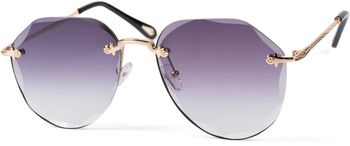 styleBREAKER Damen Piloten Sonnenbrille Rahmenlos mit getönten Gläsern im Diamant Schliff, Geprägte Bügel, Vieleckige Gläser 09020106