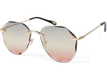 styleBREAKER Damen Piloten Sonnenbrille Rahmenlos mit getönten Gläsern im Diamant Schliff, Geprägte Bügel, Vieleckige Gläser 09020106