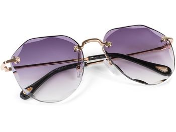 styleBREAKER Damen Piloten Sonnenbrille Rahmenlos mit getönten Gläsern im Diamant Schliff, Geprägte Bügel, Vieleckige Gläser 09020106