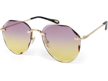 styleBREAKER Damen Piloten Sonnenbrille Rahmenlos mit getönten Gläsern im Diamant Schliff, Geprägte Bügel, Vieleckige Gläser 09020106