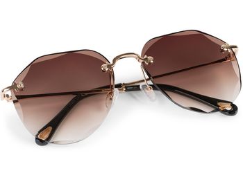 styleBREAKER Damen Piloten Sonnenbrille Rahmenlos mit getönten Gläsern im Diamant Schliff, Geprägte Bügel, Vieleckige Gläser 09020106